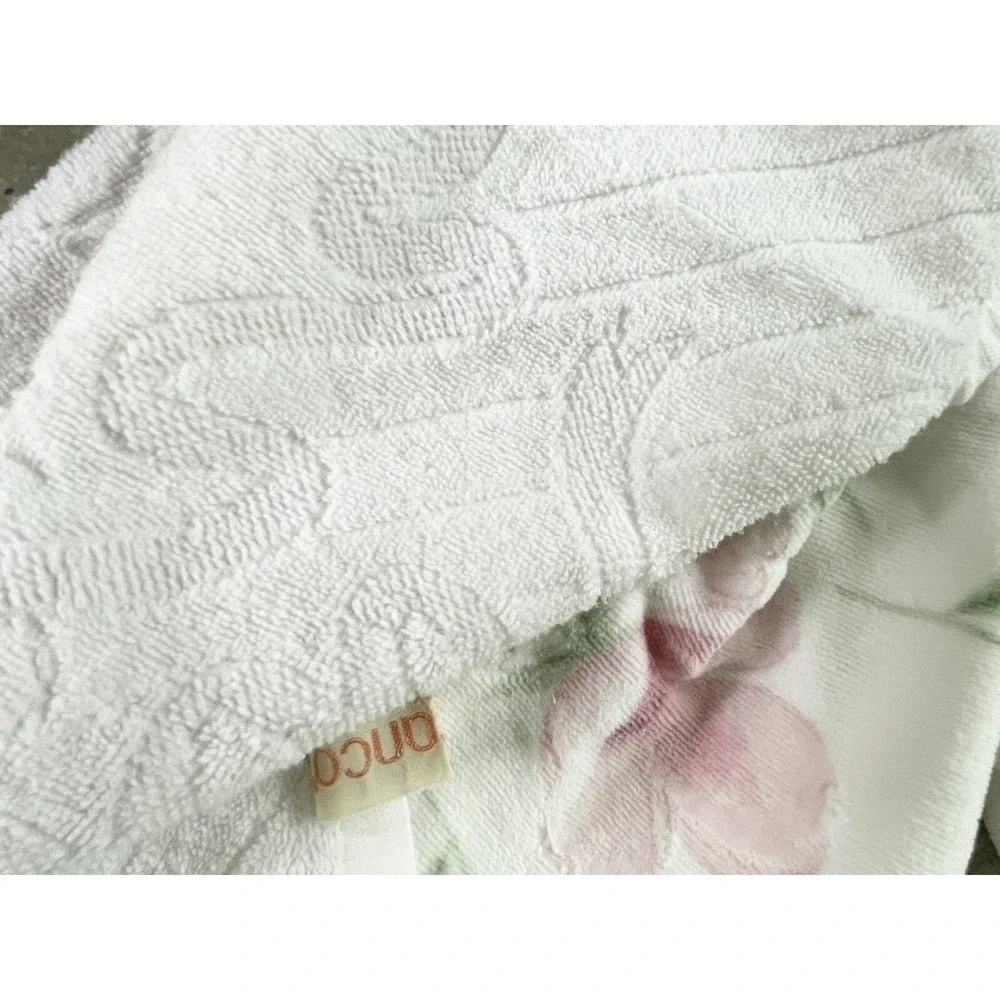 Vtg Franco Luxury Towel Bath Made‎ In Japan White Pink Flowers bouquet  23x45